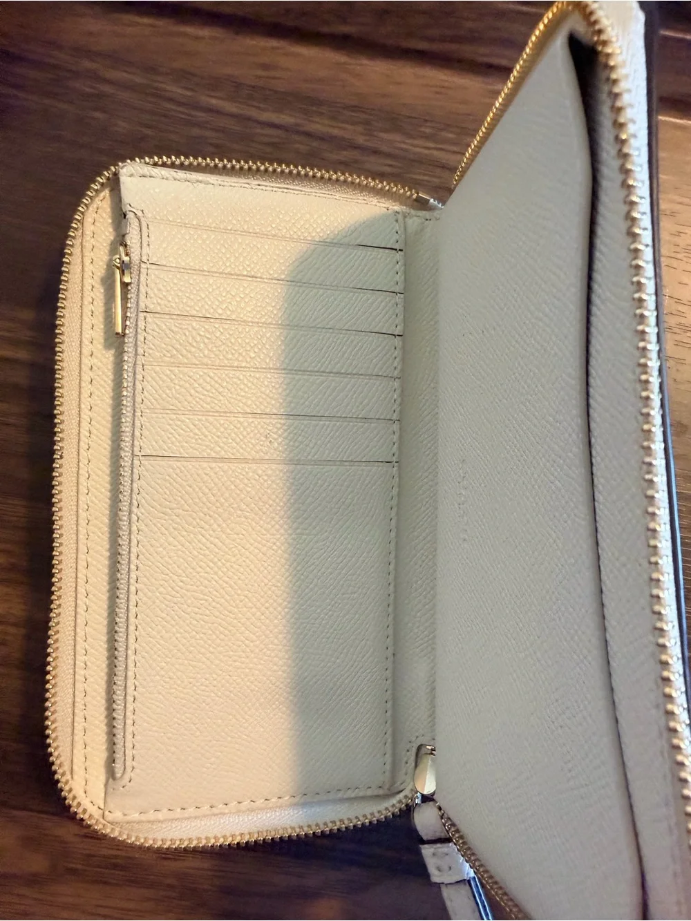 Coach Cream Pebbled Leather Wristlet with Gold Logo